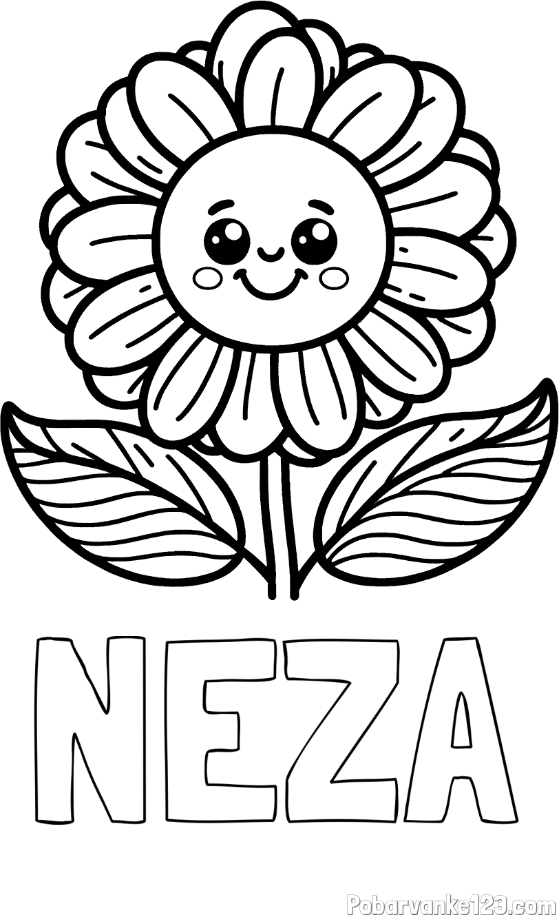 Pobarvanka imena NEŽA in pobarvanka ljubke in nasmejane rože