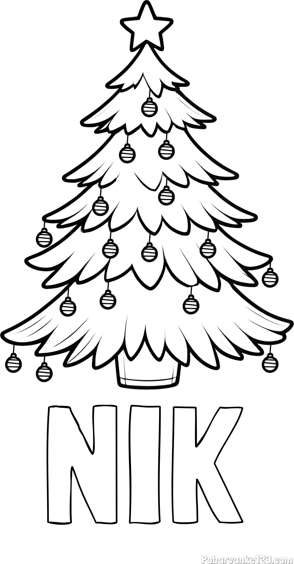 Pobarvanka imena NIK in pobarvanka božične jelke z božično zvezdico in bunkicami