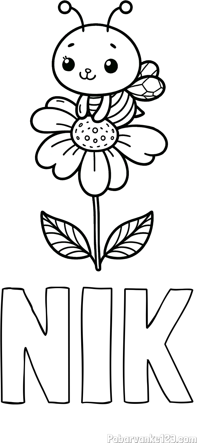 Pobarvanka imena NIK in pobarvanka ljubke čebelice na roži