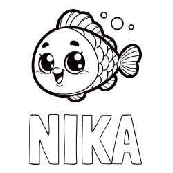 Online izdelana pobarvanka - Pobarvanka imena NIKA in otroška pobarvanka nasmejane ribe