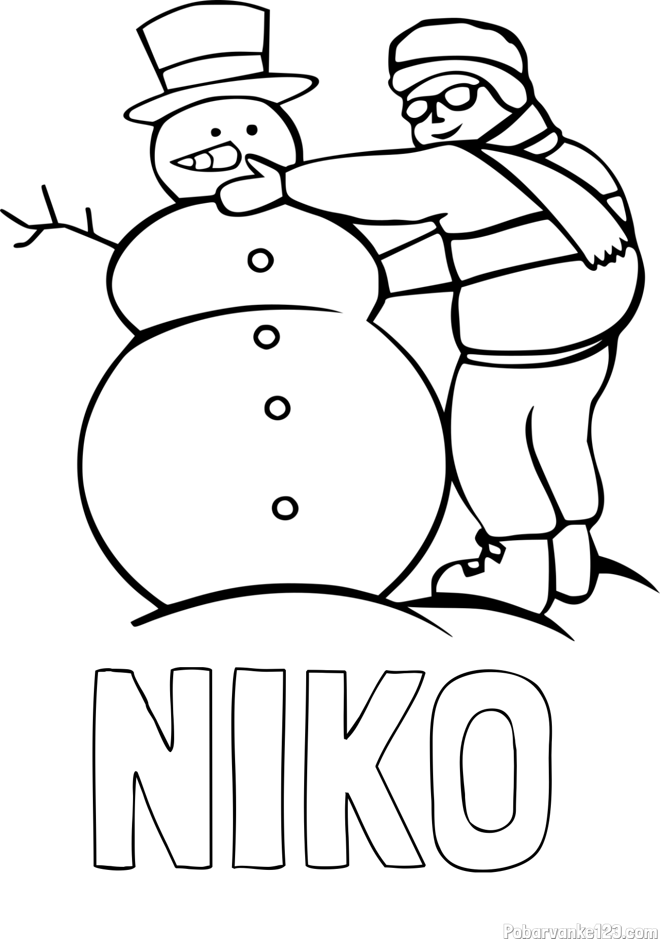Pobarvanka imena NIKO in pobarvanka snežaka