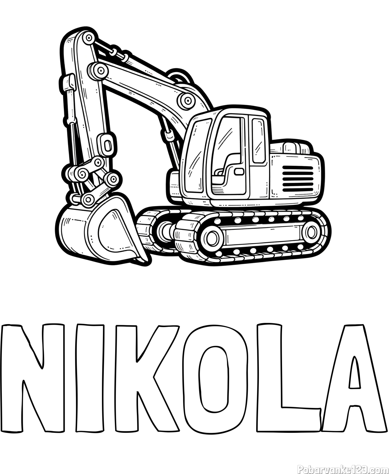 Pobarvanka imena NIKOLA in pobarvanka velikega delovnega stroja - bagra