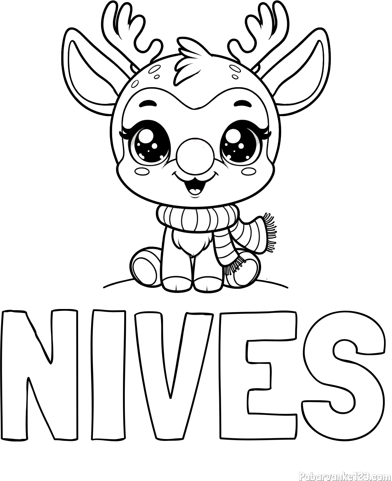 Pobarvanka imena NIVES in otroška pobarvanka jelenčka Rudolfa s šalom okoli vratu