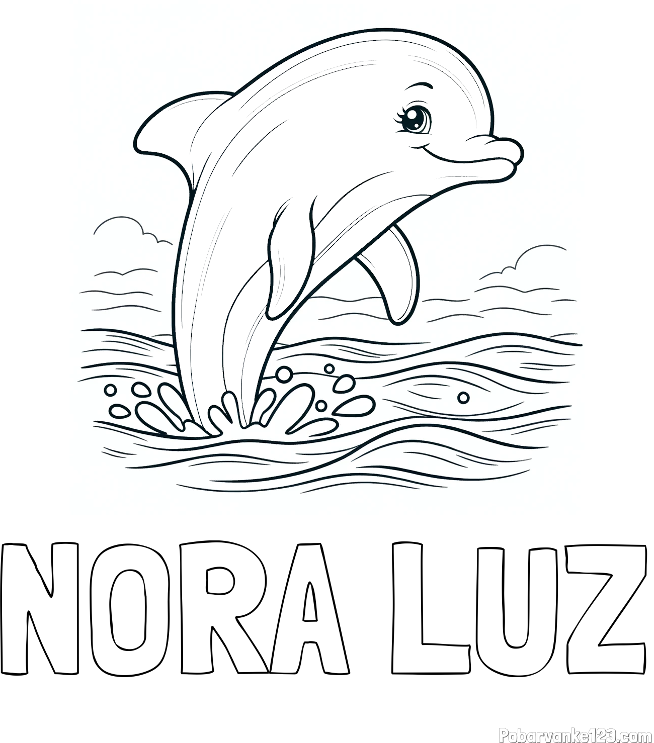 Pobarvanka imena NORA LUZ in pobarvanka nasmejanega delfina v  skoku