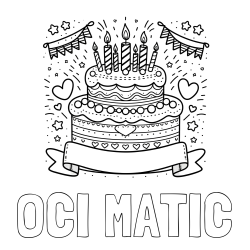 Online izdelana pobarvanka - Pobarvanka imena OČI MATIC in pobarvanka velike torte za rojstni dan