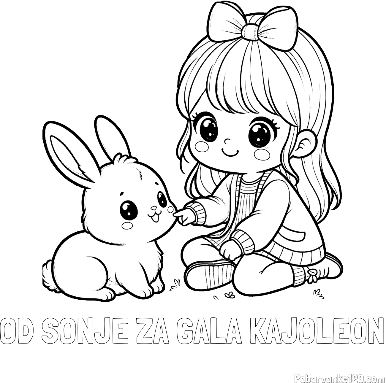 Pobarvanka imena OD SONJE ZA GALA KAJOLEON in pobarvanka ljubke punčke, ki se igra z zajčkom