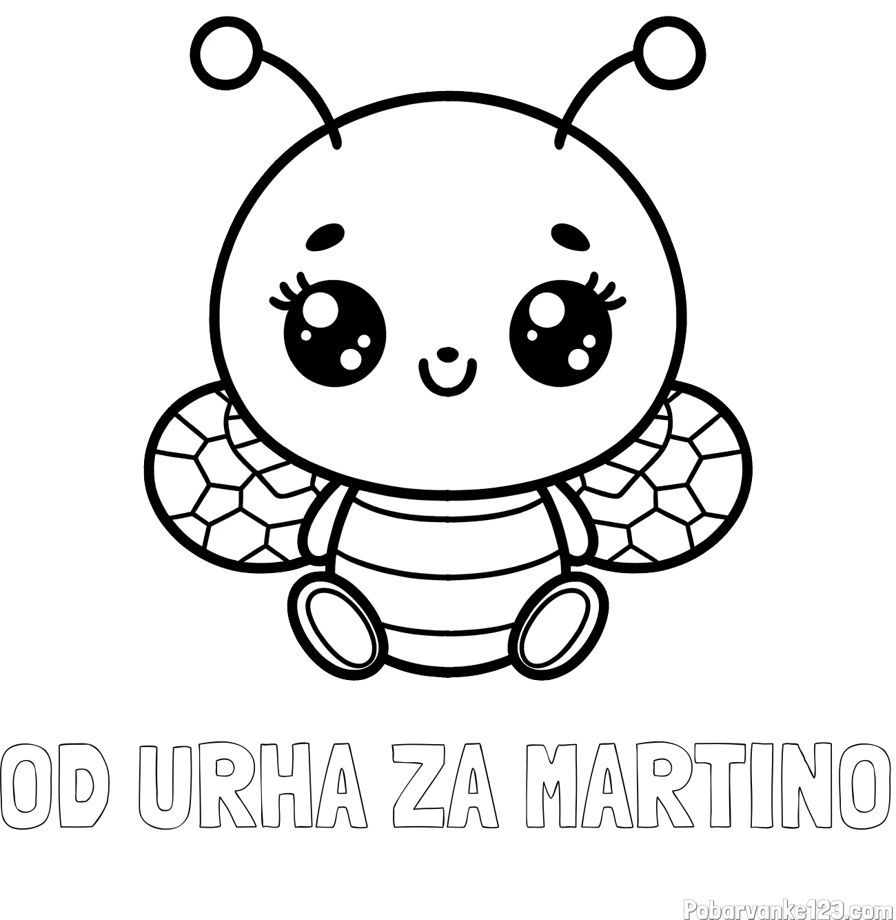 Pobarvanka imena OD URHA ZA MARTINO in otroška pobarvanka ljubke čebele