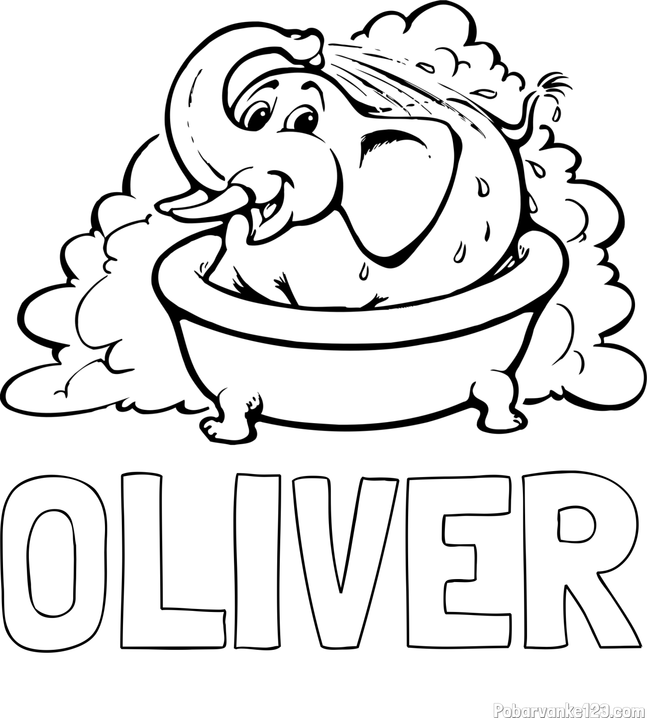 Pobarvanka imena OLIVER in pobarvanka nasmejanega slončka