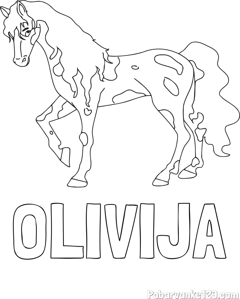 Pobarvanka imena OLIVIJA in pobarvanka lisastega konja