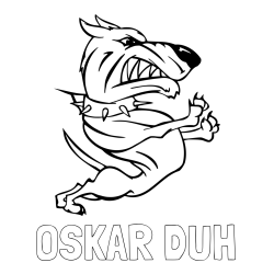 Online izdelana pobarvanka - Pobarvanka imena OSKAR DUH in pobarvanka hudega kužka