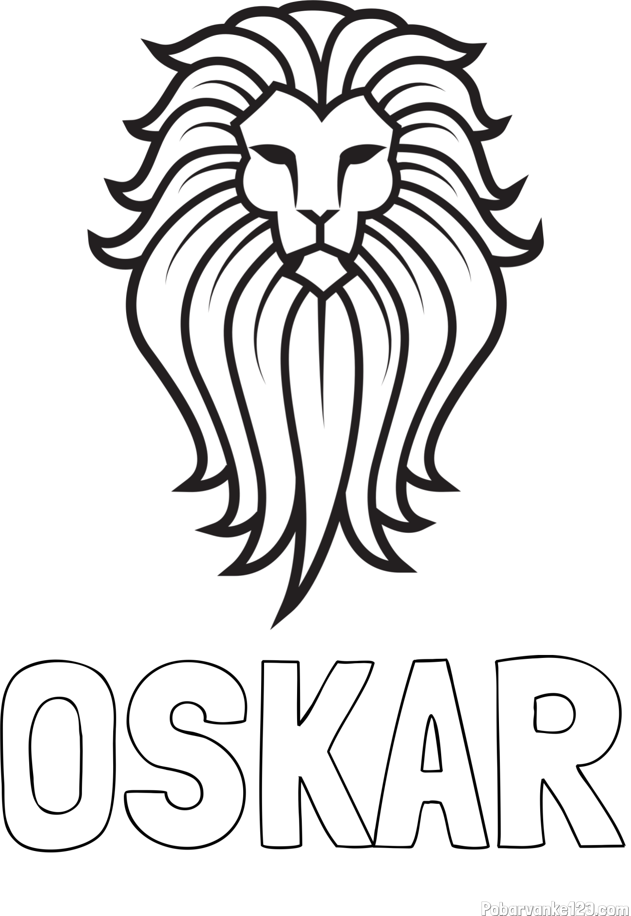 Pobarvanka imena OSKAR in pobarvanka leva z bujno grivo