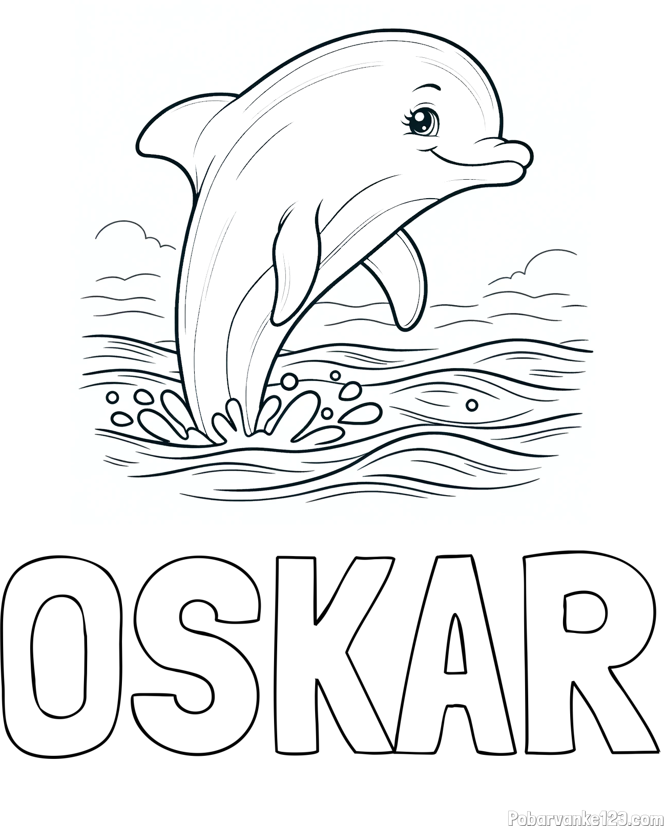 Pobarvanka imena OSKAR in pobarvanka nasmejanega delfina v  skoku