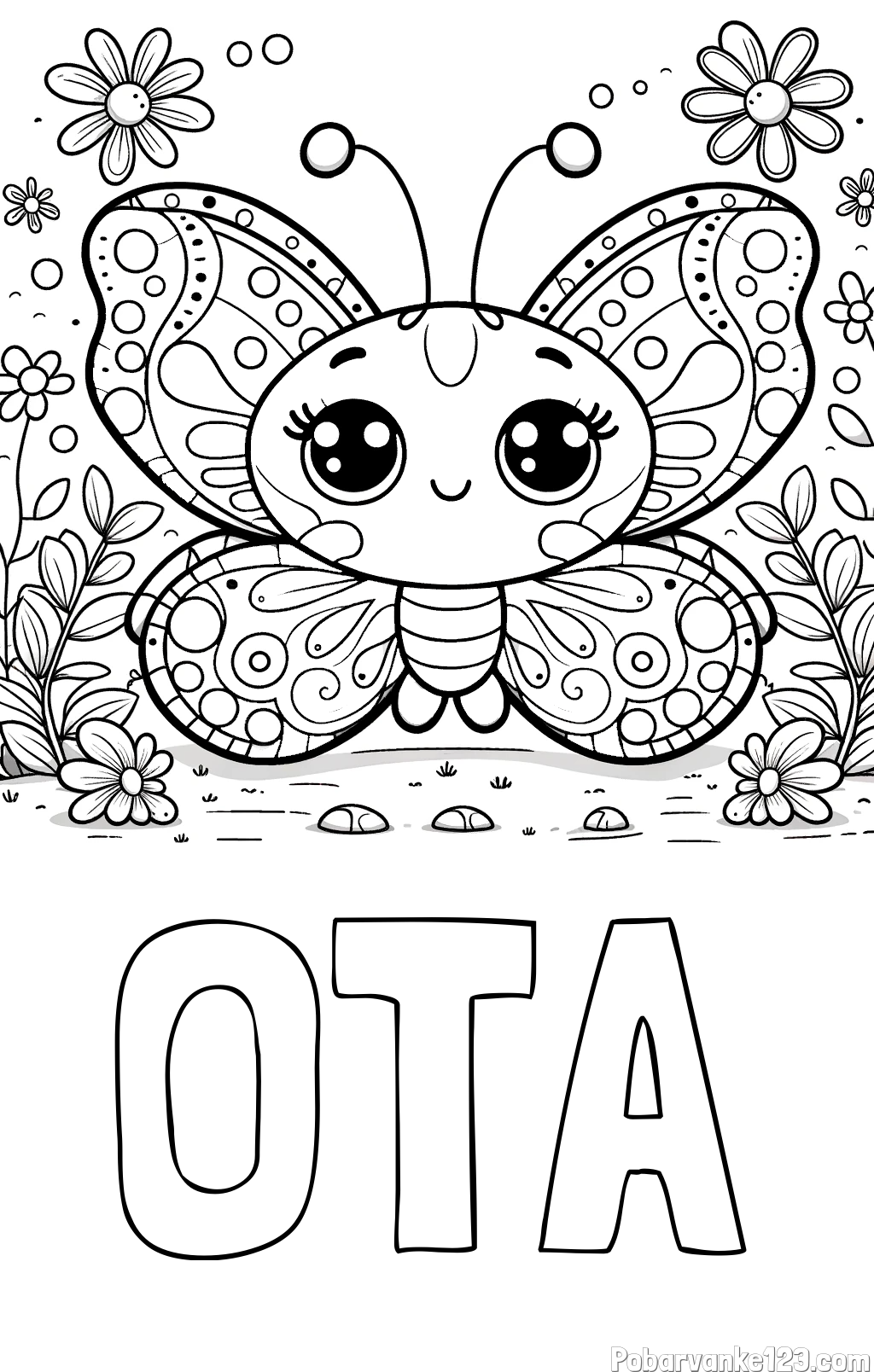 Pobarvanka imena OTA in pobarvanka ljubkega metuljčka