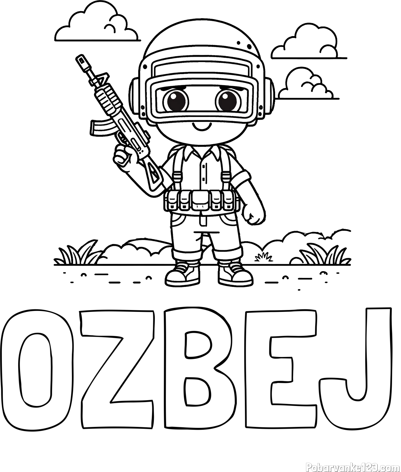 Pobarvanka imena OŽBEJ in lepa otroška PUBG pobarvanka