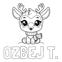 Online izdelana pobarvanka - Pobarvanka imena OŽBEJ T. in otroška pobarvanka jelenčka Rudolfa s šalom okoli vratu