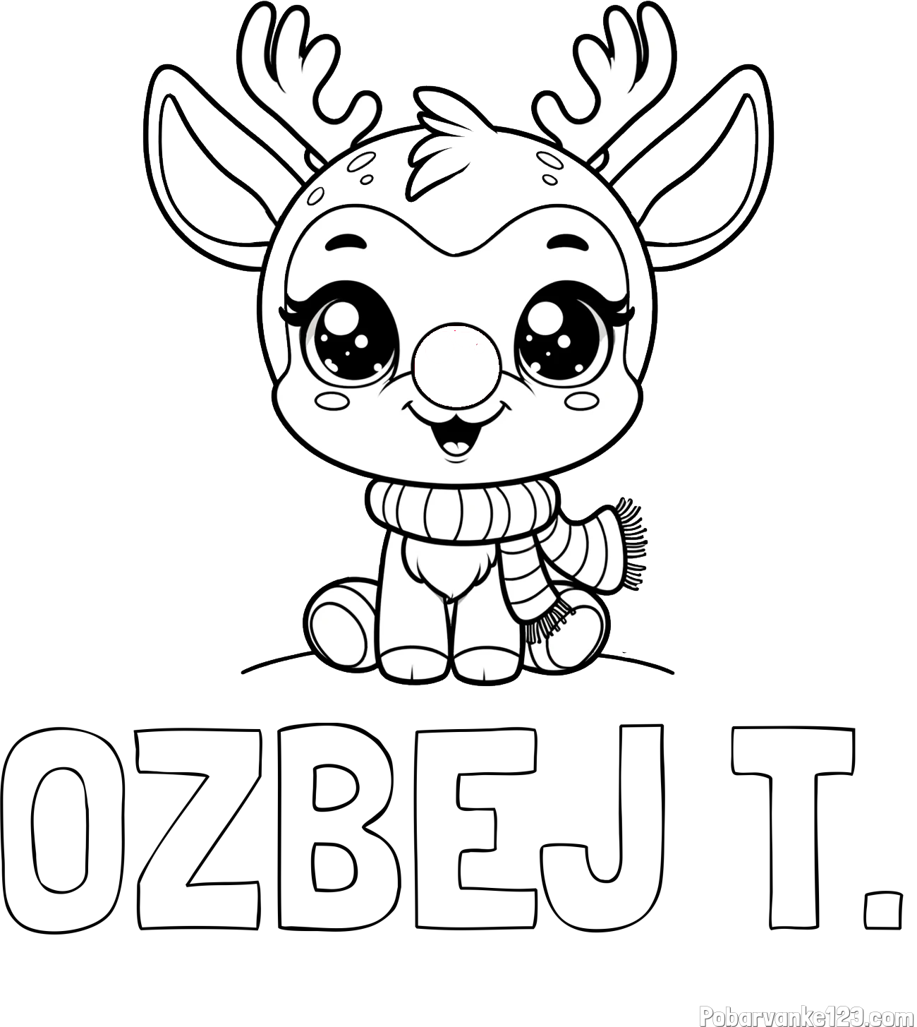 Pobarvanka imena OŽBEJ T. in otroška pobarvanka jelenčka Rudolfa s šalom okoli vratu
