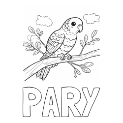 Online izdelana pobarvanka - Pobarvanka imena PARY in pobarvanka ljubkega kanarčka na veji