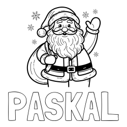 Online izdelana pobarvanka - Pobarvanka imena PASKAL in pobarvanka nasmejanega Božička s polno vrečo daril