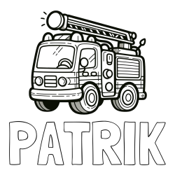 Online izdelana pobarvanka - Pobarvanka imena PATRIK in otroška pobarvanka preprostega gasilskega avta