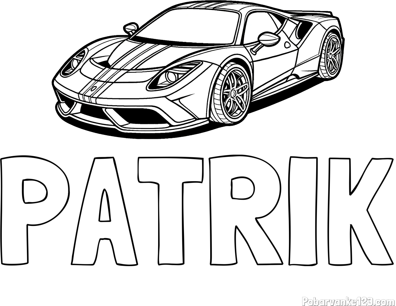 Pobarvanka imena PATRIK in pobarvanka čudovitega športnega avtomobila