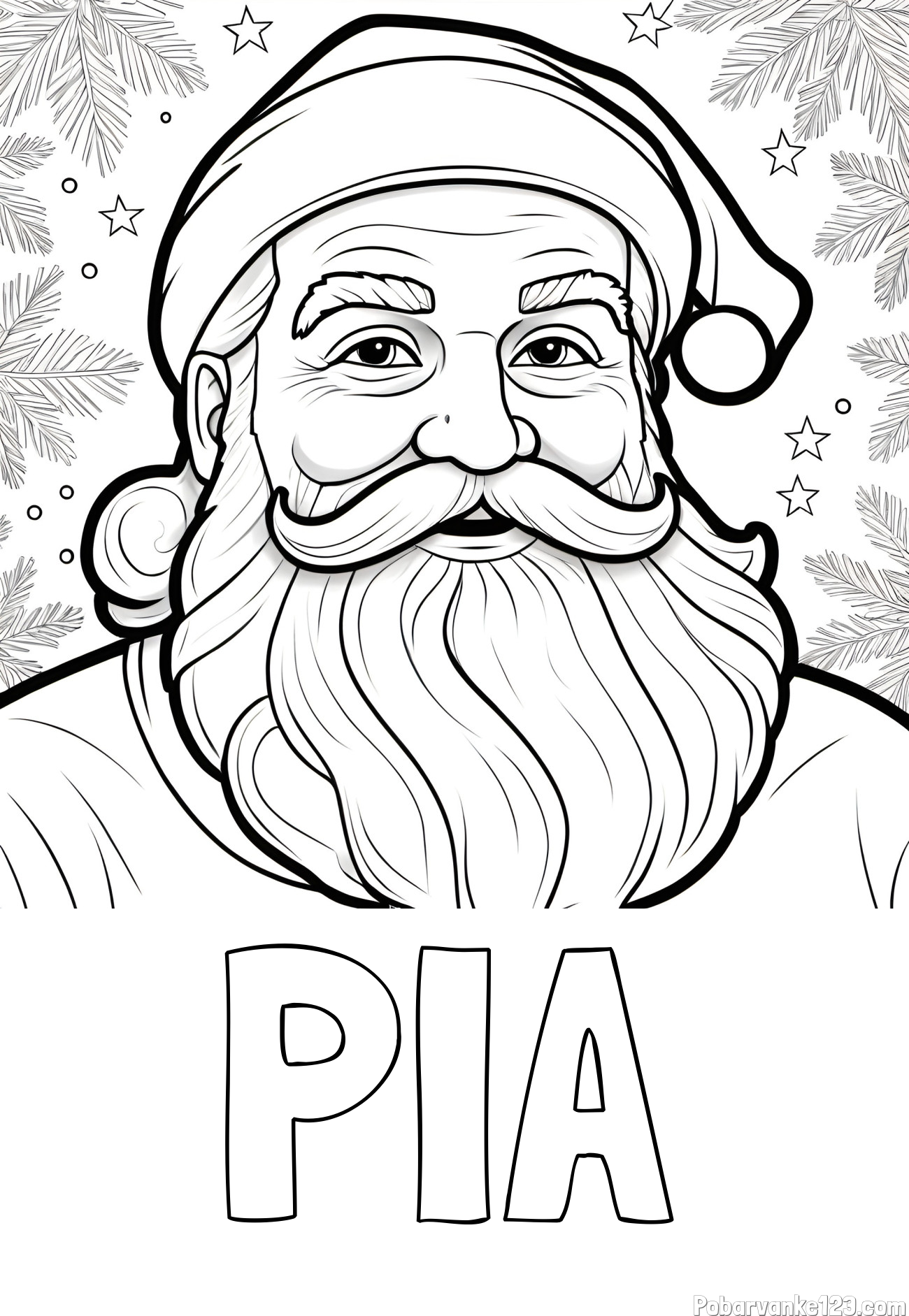 Pobarvanka imena PIA in Čudovita pobarvanka nasmejanega Božička