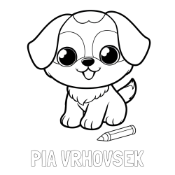 Online izdelana pobarvanka - Pobarvanka imena PIA VRHOVŠEK in pobarvanka prikupnega kužka