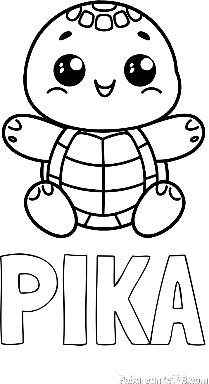 Pobarvanka imena PIKA in otroška pobarvanka ljubke in nasmejane želvice