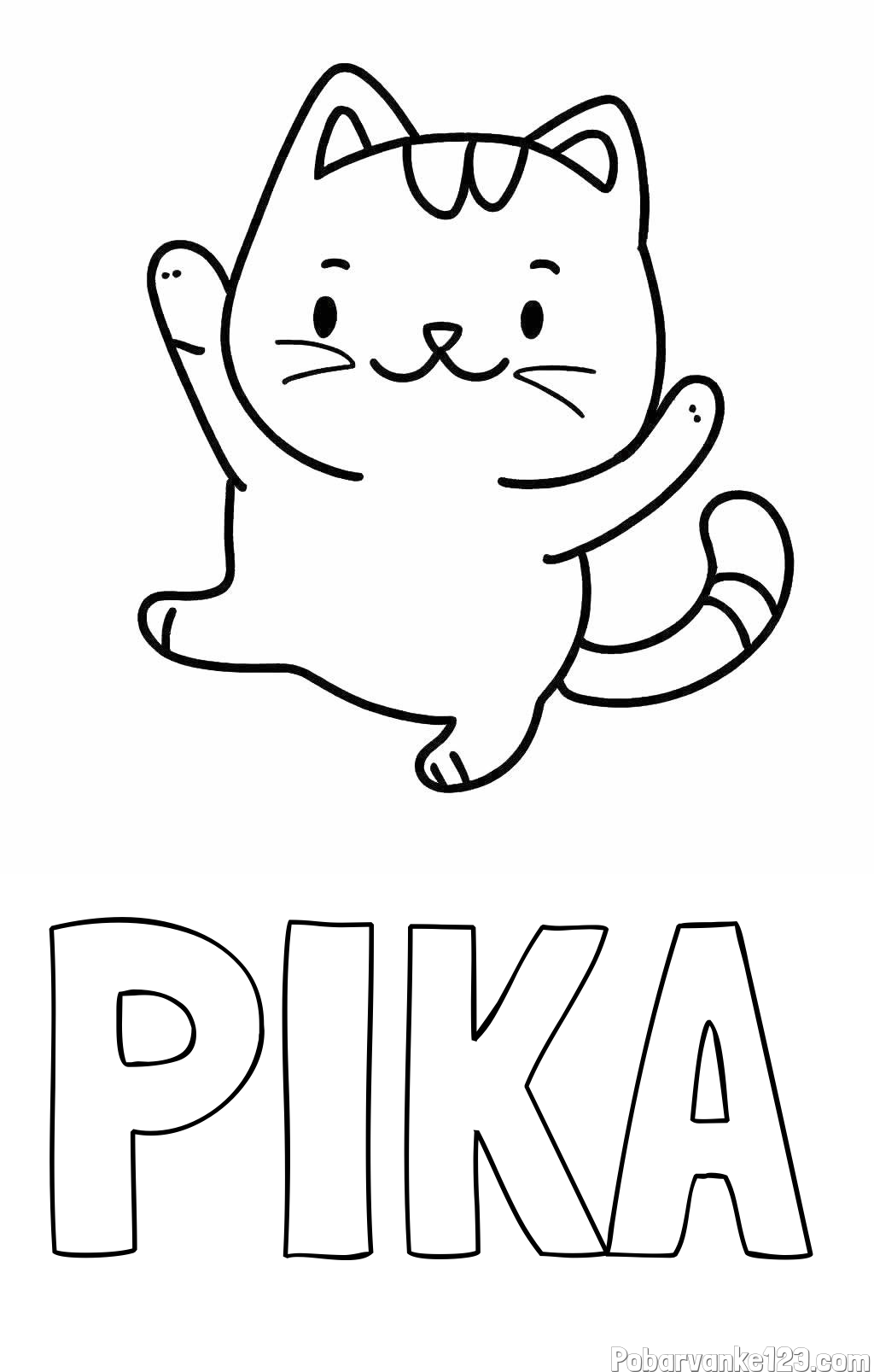 Pobarvanka imena PIKA in pobarvanka razigrane mačke