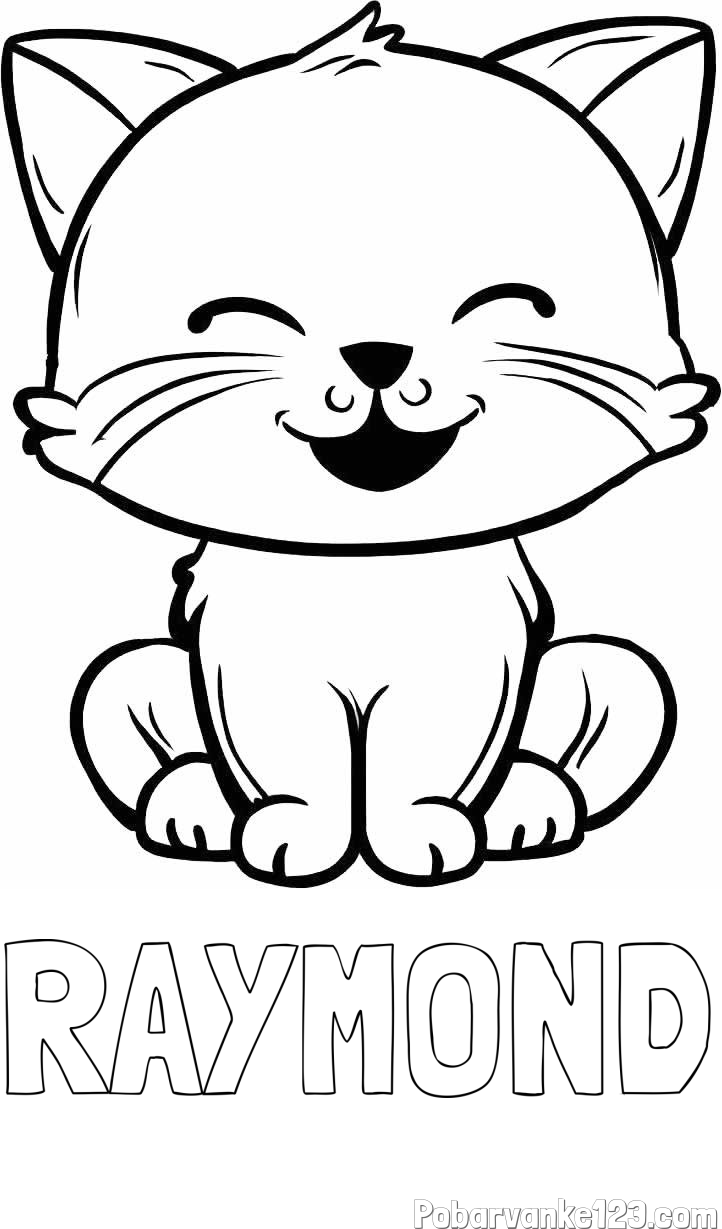 Pobarvanka imena RAYMOND in pobarvanka prikupne mačke