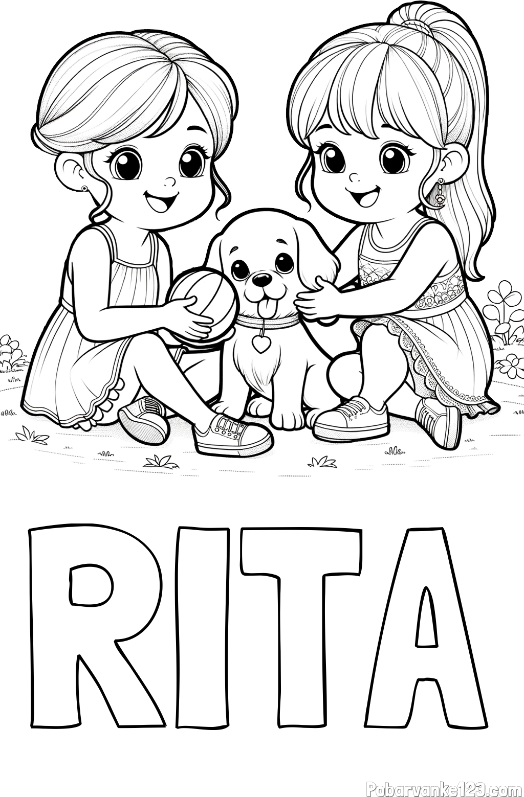 Pobarvanka imena RITA in pobarvanka prijateljic s kužkom