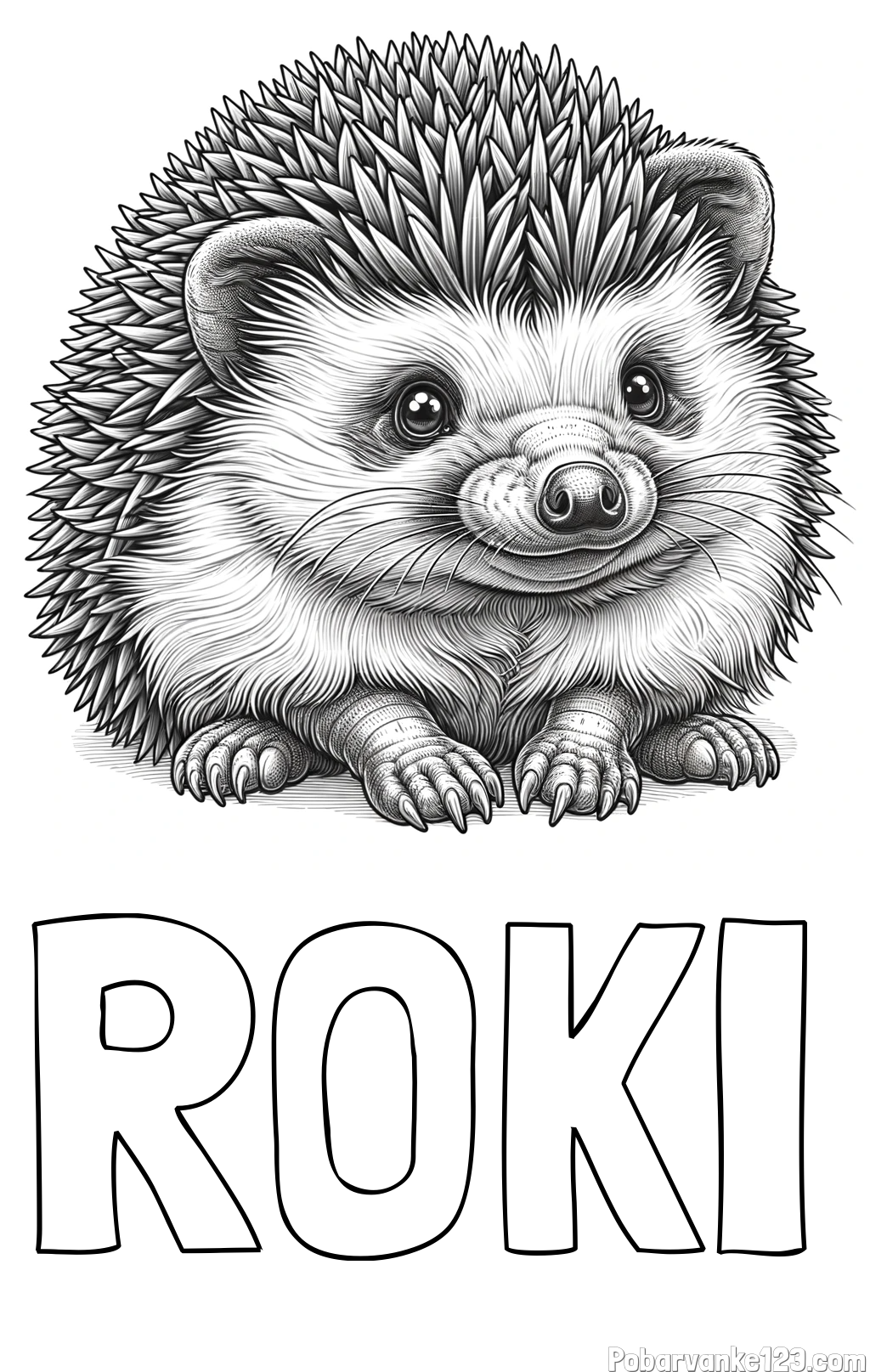 Pobarvanka imena ROKI in pobarvanka ježa