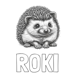 Online izdelana pobarvanka - Pobarvanka imena ROKI in pobarvanka ježa