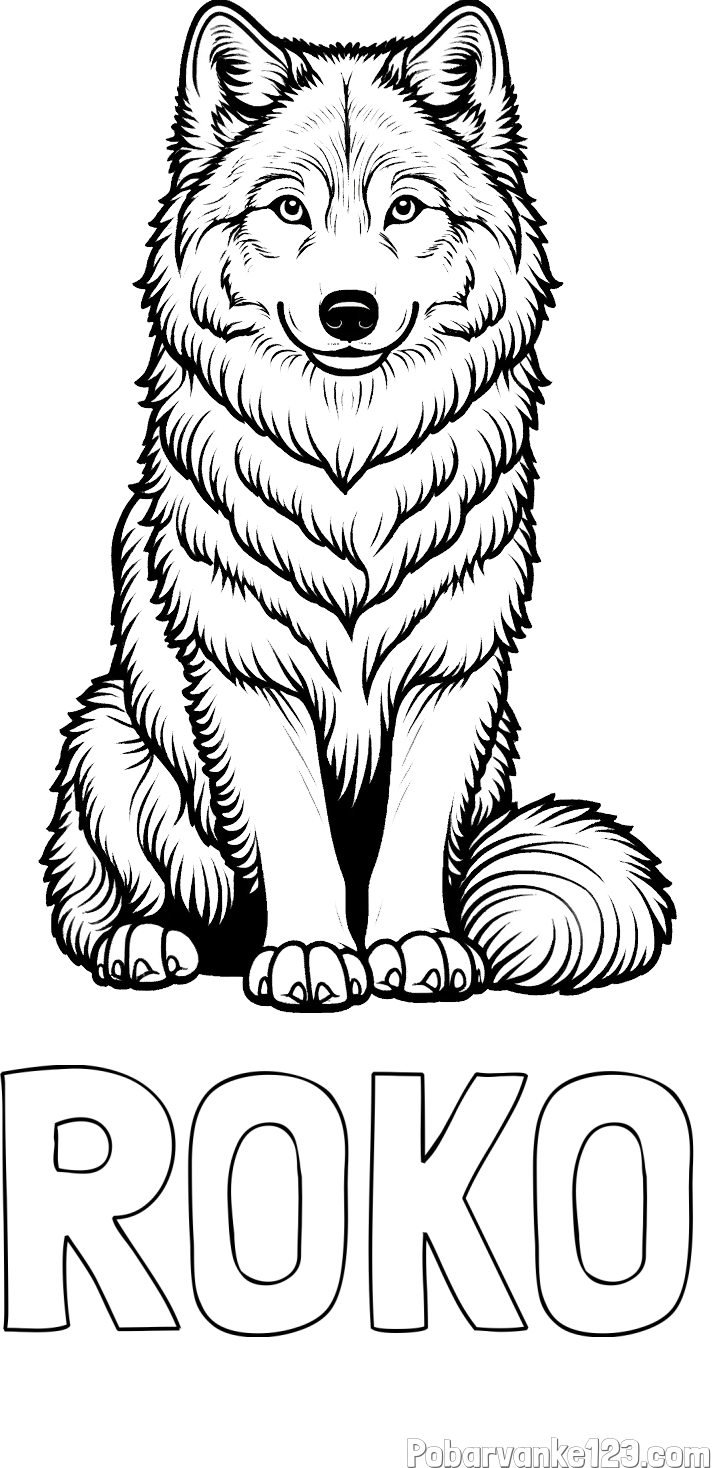 Pobarvanka imena ROKO in pobarvanka prijaznega volka