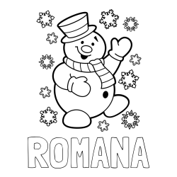 Online izdelana pobarvanka - Pobarvanka imena ROMANA in pobarvanka veselega snežaka