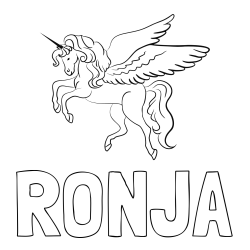 Online izdelana pobarvanka - Pobarvanka imena RONJA in lepa pobarvanka samoroga