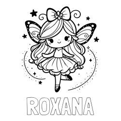 Online izdelana pobarvanka - Pobarvanka imena ROXANA in ljubka čarobna vila