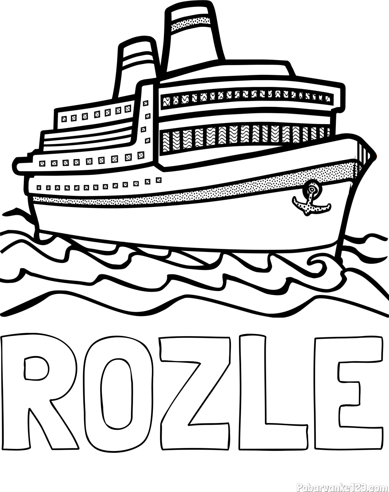 Pobarvanka imena ROŽLE in pobarvanka velike potniške ladje