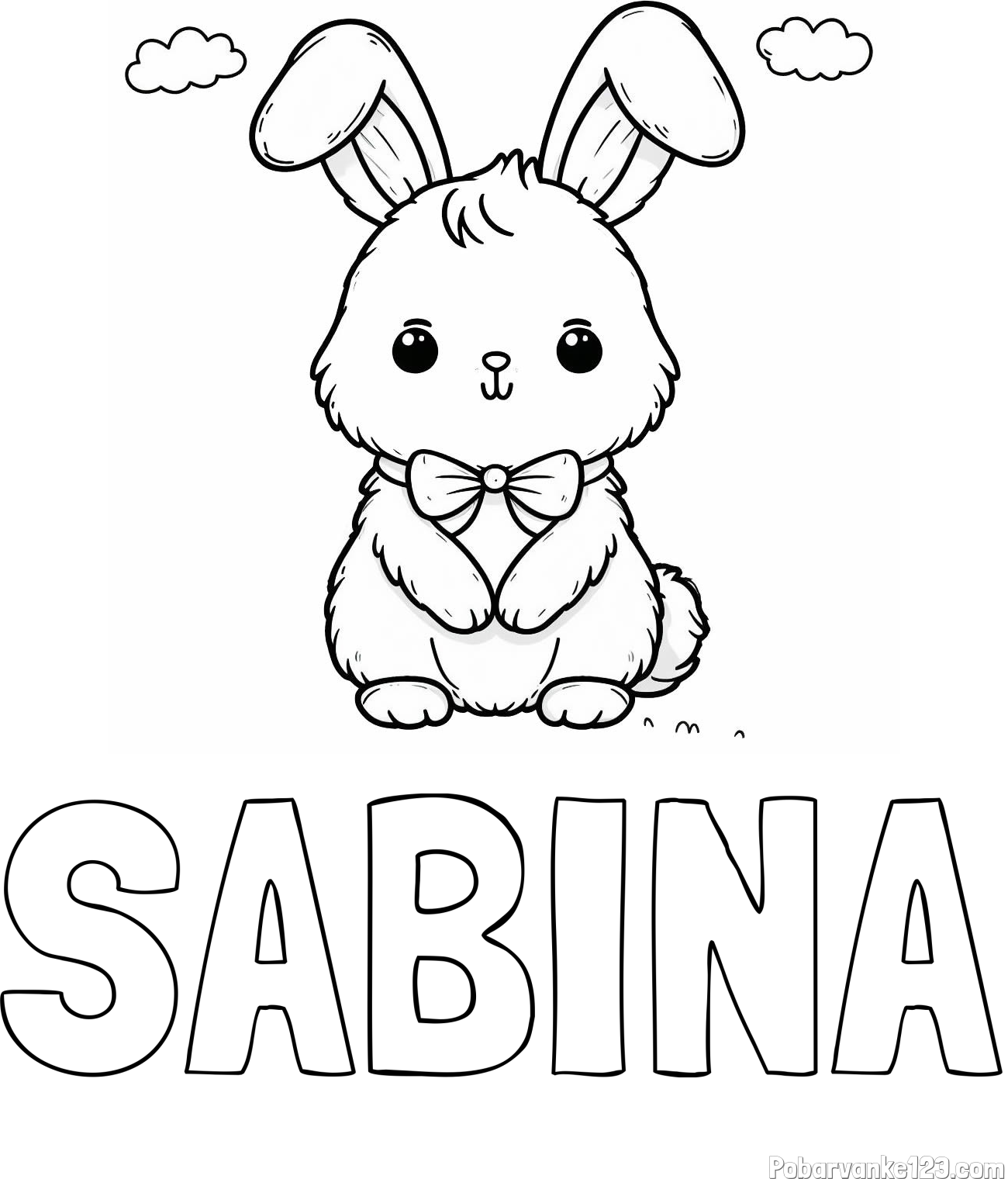 Pobarvanka imena SABINA in pobarvanka prikupnega zajčka