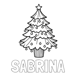 Online izdelana pobarvanka - Pobarvanka imena SABRINA in pobarvanka preproste božične smreke