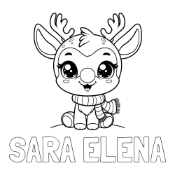 Online izdelana pobarvanka - Pobarvanka imena SARA ELENA in otroška pobarvanka jelenčka Rudolfa s šalom okoli vratu