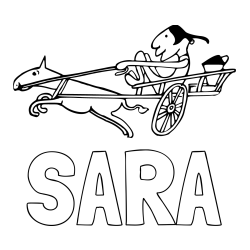 Online izdelana pobarvanka - Pobarvanka imena SARA in pobarvanka dirkalnega konja