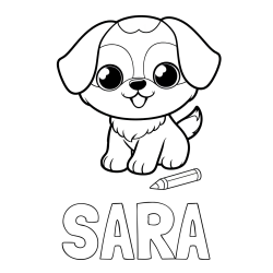 Pobarvanka imena SARA in pobarvanka prikupnega kužka