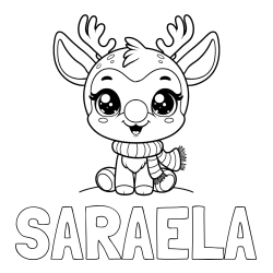 Online izdelana pobarvanka - Pobarvanka imena SARAELA in otroška pobarvanka jelenčka Rudolfa s šalom okoli vratu