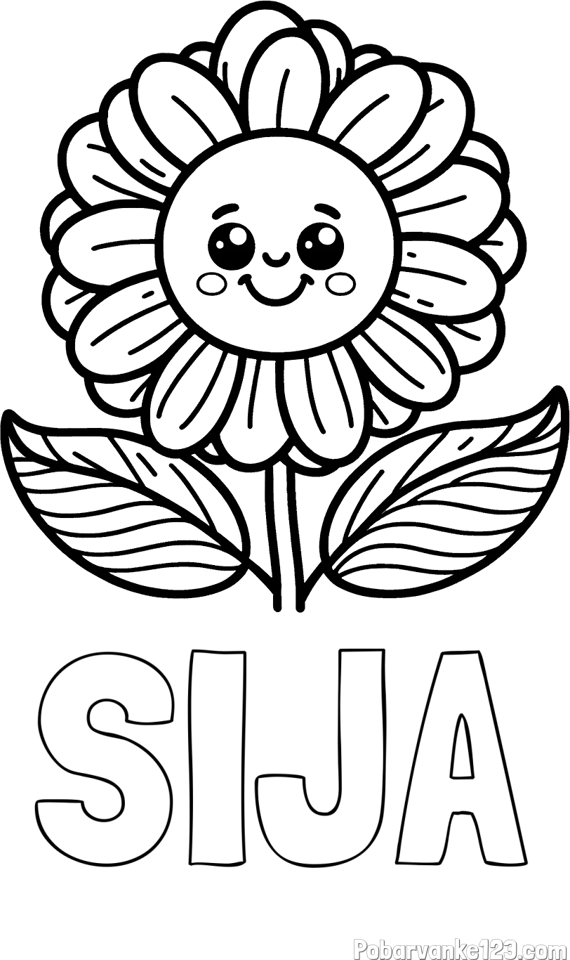 Pobarvanka imena SIJA in pobarvanka ljubke in nasmejane rože