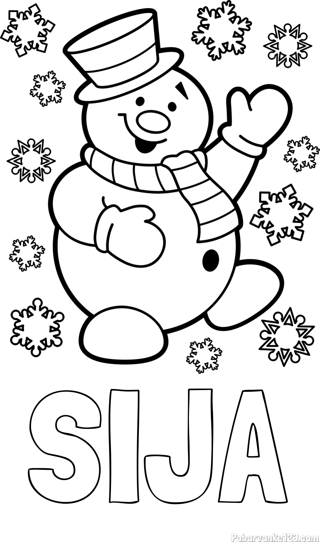Pobarvanka imena SIJA in pobarvanka veselega snežaka