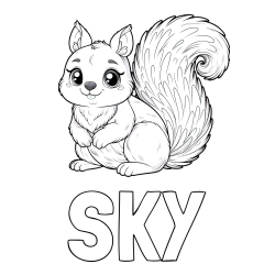 Online izdelana pobarvanka - Pobarvanka imena SKY in pobarvanka prikupne veverice