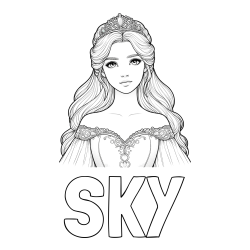 Online izdelana pobarvanka - Pobarvanka imena SKY in pobarvanka realistične princese