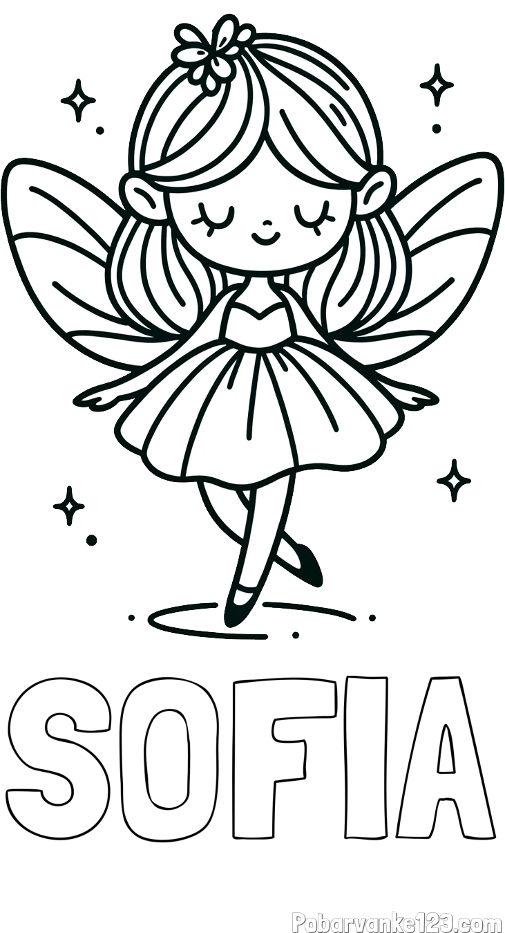 Pobarvanka imena SOFIA in enostavna pobarvanka čarobne vile