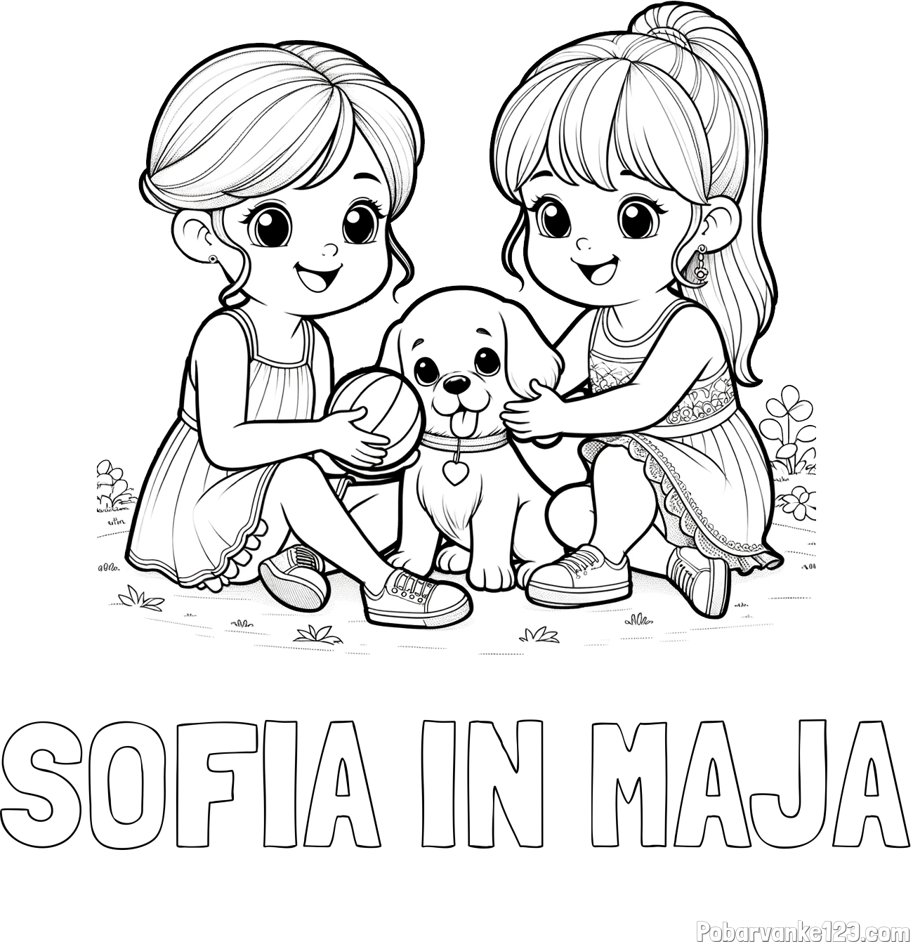 Pobarvanka imena SOFIA IN MAJA in pobarvanka prijateljic s kužkom