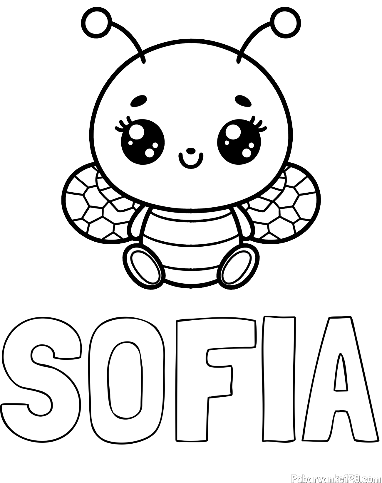 Pobarvanka imena SOFIA in otroška pobarvanka ljubke čebele